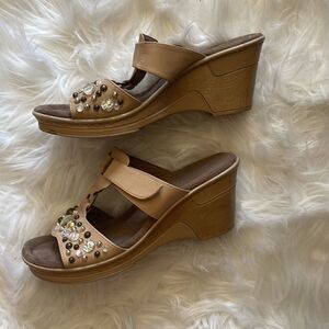 Natural Soul Tan Cream gemstone slip on sandals with Velcro side …